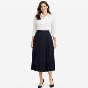 Heritage House Navy Wool Pleated Midi Skirt Back Zip Classic A-Line Size 10
